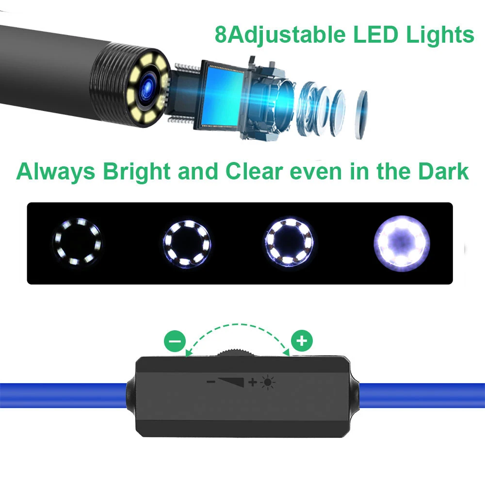 8 мм Автомобильный WiFi эндоскоп Инспекционная камера 2,0 М пикселей HD 8 регулируемый светодиодный светильник IP67 Водонепроницаемый эндоскоп Ремонт для iOS Android