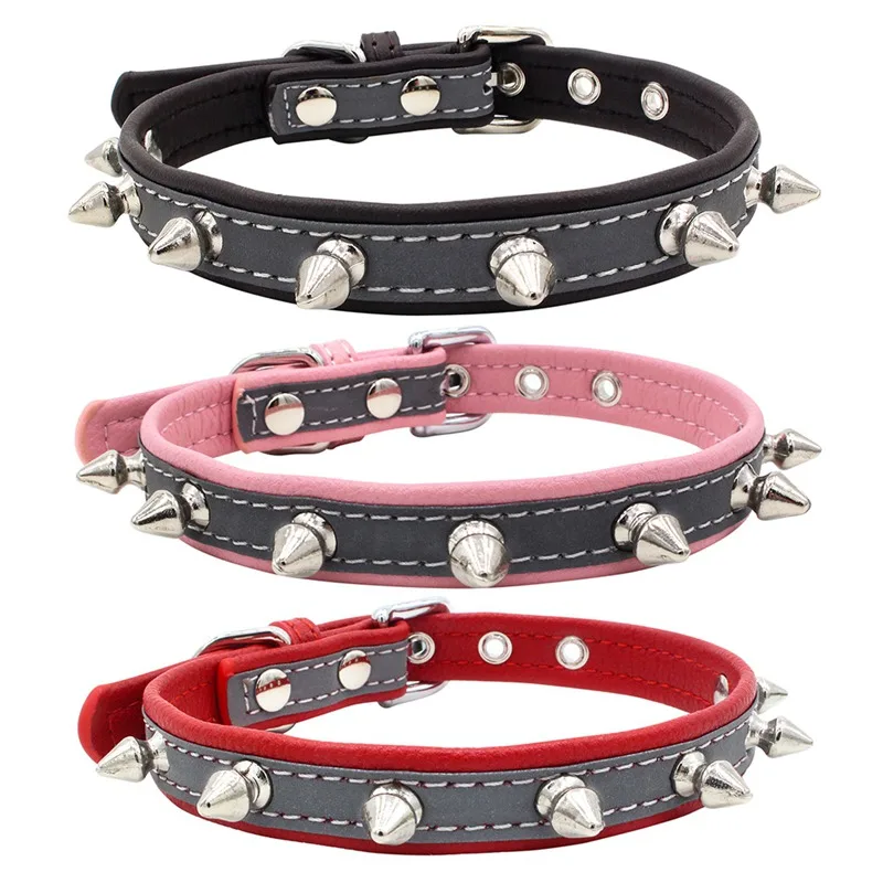 

Adjustable Leather Puppy Cat Collar Rivet Spiked Studded Pet Puppy Dog Collar Bullet design Neck Strap kitty drop ship Z