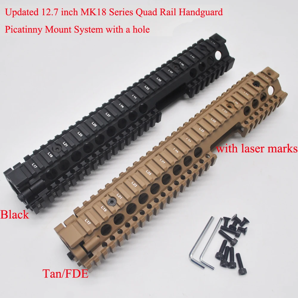 Aplus Black/Tan 12.7'' inch Split to 2 parts Picatinny Rail Aluminum Handguard Mount System with a Hole_.223/5.56 MK18 Series | Спорт и