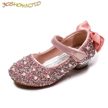 

Kids Girls Shoes High Heeled Crystal Rhinestone With Bowtie Sweet Princess Children Heels Shoes For Wedding Party Show Dancing