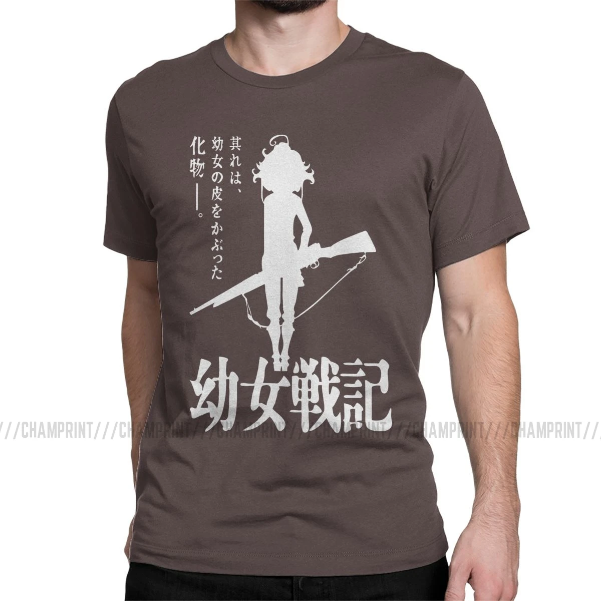 Youjo Senki Tanya футболки мужские хлопок Винтажная футболка с круглым вырезом Von Empire War Evil аниме футболка с коротким рукавом идея подарка - Цвет: Коричневый