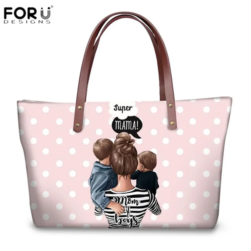 

FORUDESIGNS Fashion Super Mom Baby Girls Boys Print Handbags Large Capacity Shoulder Bags for Ladies Travel Shopping Tote Bag