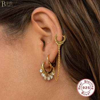 

Bokoal Popular Personality Single Pair 925 Sterling Silver Handcuffs Chain Earrings For Women Wedding Datiing Gift Zircon Earrin