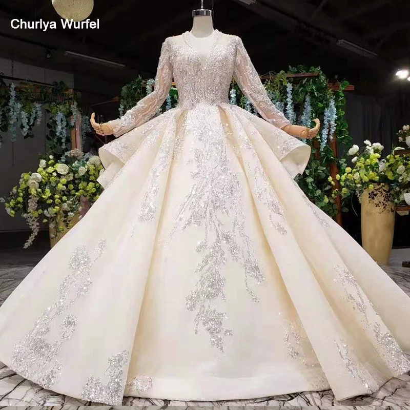 Htl1028 Muslim Wedding Dress Long Sleeve V Neck Pattern Champagne Wedding Gown With Long Train Vestido Largos De Fiesta De Noche Wedding Dresses Aliexpress aliexpress