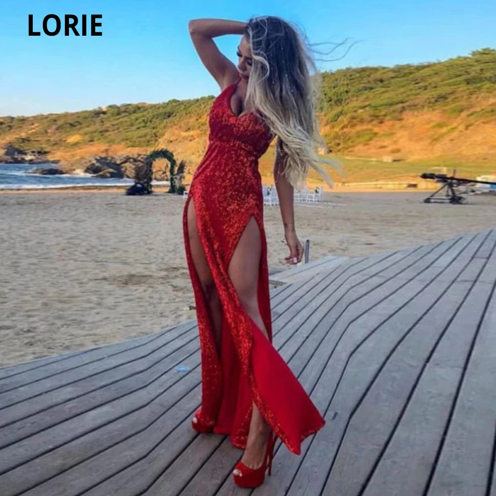 LORIE/красные вечерние платья с блестками Формальные Простые пикантные открытой