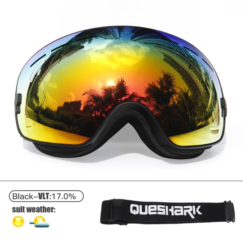 Queshark лыжные очки двухслойные UV400 Анти-туман большие Лыжные маски очки для катания на лыжах мужчины женщины снег сноуборд очки - Цвет: Black Red