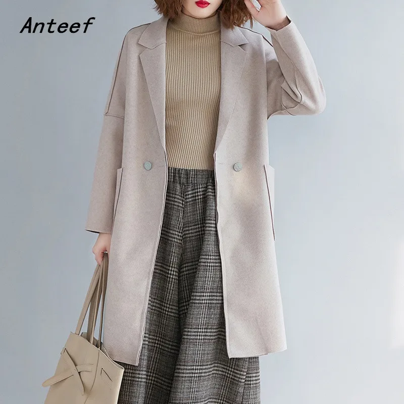 

long sleeve wool plus size casual loose autumn winter coat women 2019 clothes Outerwear overcoat