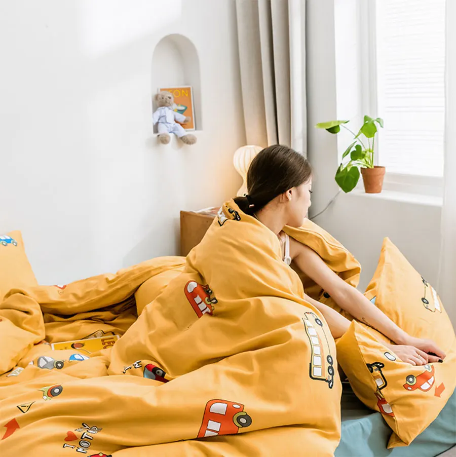 Комплекты детской одежды с изображением Уточки из мультфильма рыбы автомобиль свинья постельных принадлежностей, близнец полный queen хлопковая одно-, двуспальная домашний текстиль простыня наволочка чехол пододеяльник