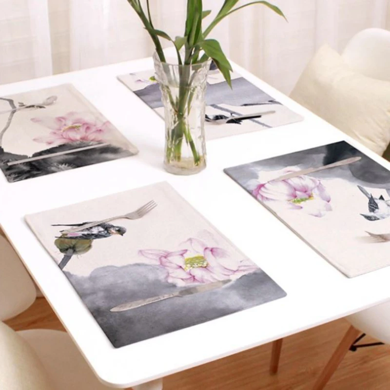 Home Kitchen Dining Table Placement Cute Animal Design Bird Print Cup Bowl Heat Insulation Coaster Linen Tableware Pad | Дом и сад