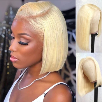 

Blonde #613 Wigs Short Bob Lace Front Human Hair Wigs For Black Women Silky Straight Lace Wigs Pre-Plucked Hairline Full Ends