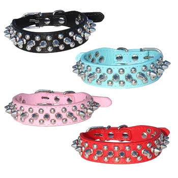

Leather Spiked Studded Dog Collar 1" Wide for Small/X-Small Breeds and Puppies