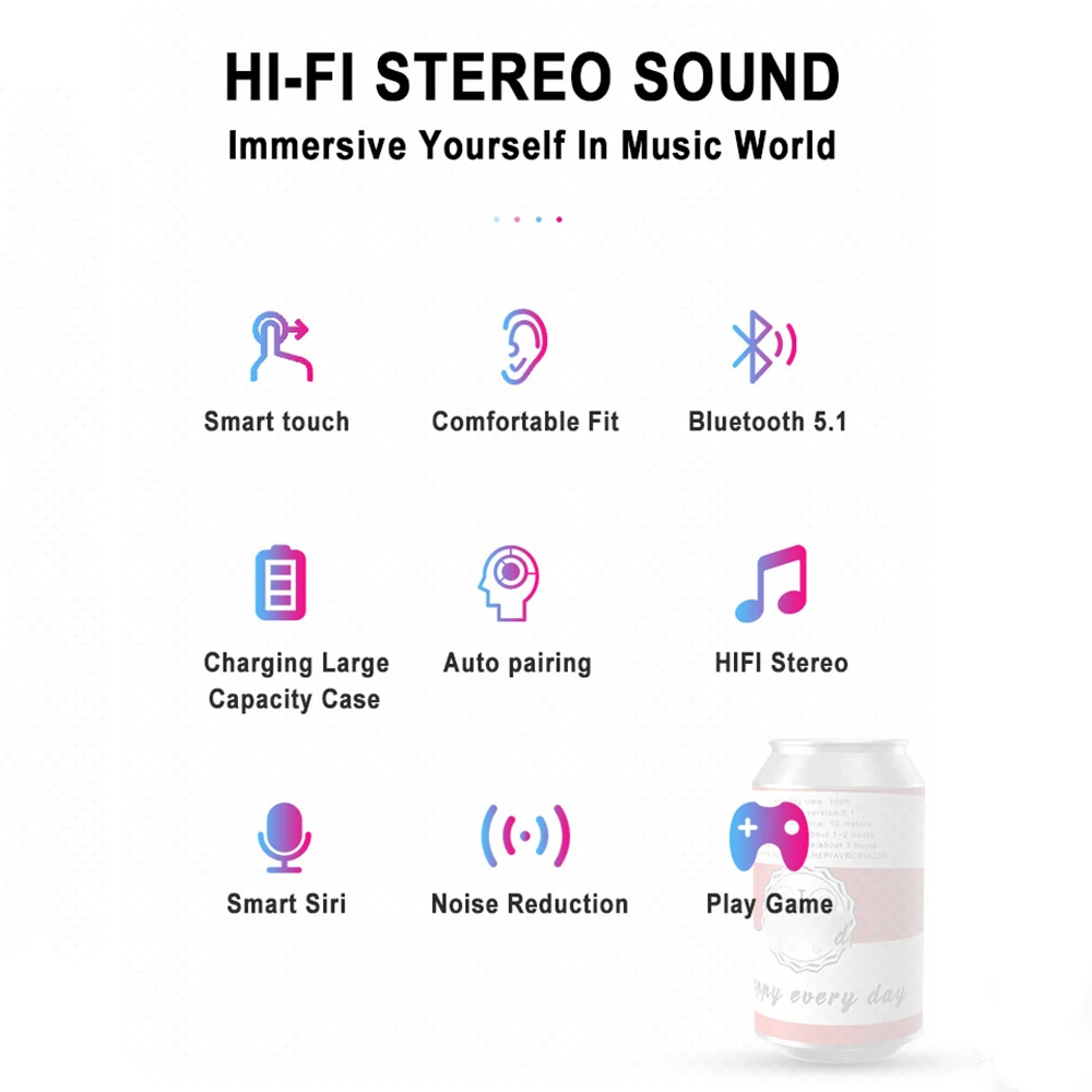Wireless Bluetooth 5 1 Heatphone Hi Fi Stereo Smart Touch Control Noise Reduction Sport Earphones For Samsung Huawei iphone