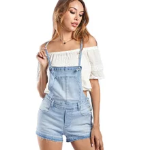 Однотонный джинсовый комбинезон с высокой талией; светло-голубые шорты; 3SZ60208