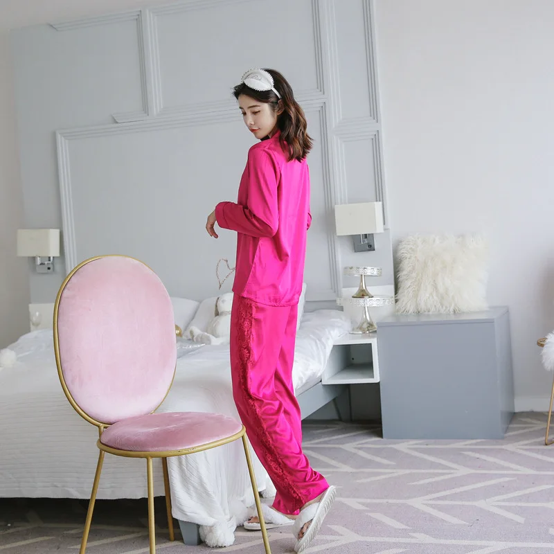 С длинными рукавами домашняя одежда для женщин, темно-синий, пикантный купальный халат белье Повседневное ночное белье кимоно Атласный пижамный костюм с рисунком комплект одежды для сна
