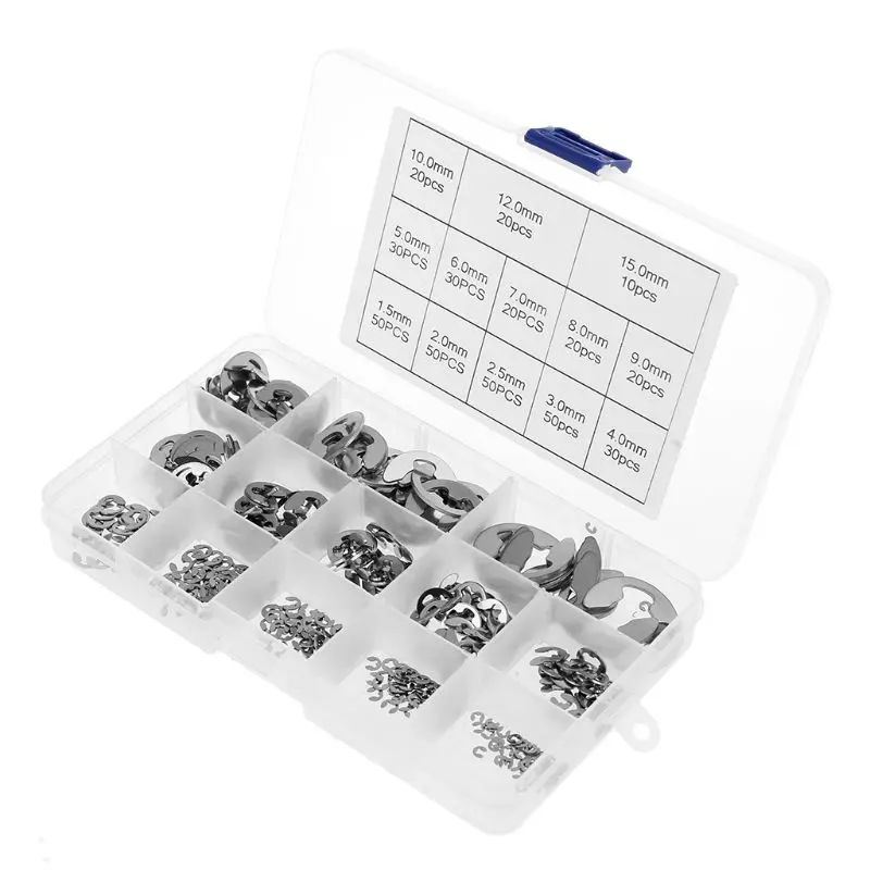 

400pcs E Shape Retaining Ring Circlip Stainless Steel E Clip Set M1.5-M15 Kit