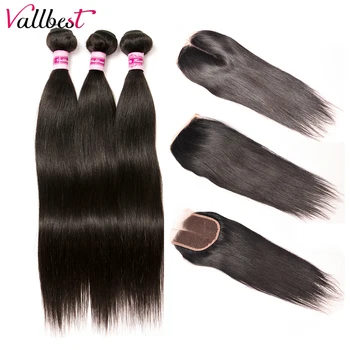 

Vallbest Brazilian Straight Hair Bundles With Closure 100% Human Hair 3 Bundles With Lace Closure Free/Middle Part Remy Hair