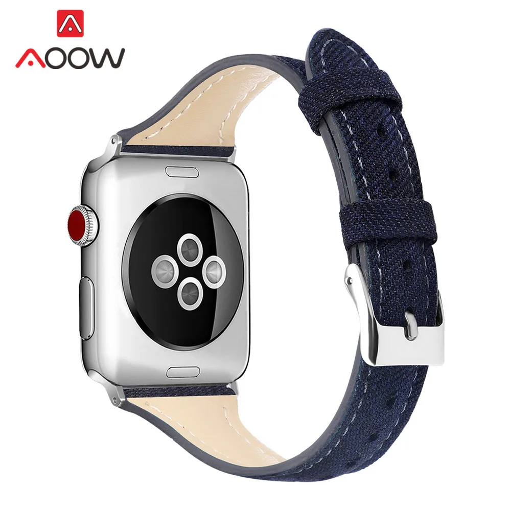 Dark blue Нейлоновый кожаный ремешок для часов Apple Watch 40 мм 44 мм 38 мм 42 мм Тонкий холщовый ремешок для часов iWatch 5 4 3 2 1 Ремешок Браслет - Цвет ремешка: Dark blue