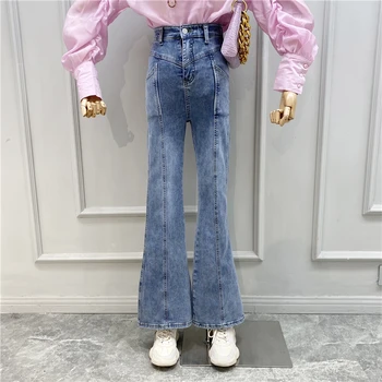 

Denim Jean Jeans Women 2020 New Back Slit Flare Pants Spring Summer Women's Jeans High Waist Slim Fit Denim Trousers Blue Jean