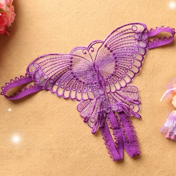 

Women erotic clothing Sexy T back Butterfly Lingerie Elastic Low waist G-String Thongs Open crotchs
