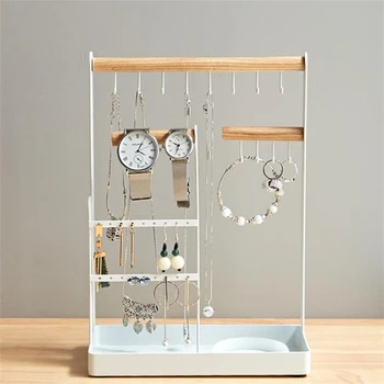 

Multifunction Watch Necklace Display Holder Nordic Jewelry Storage Rack Desktop Bracelets Shelf Stud Earrings Ring Organizer Box