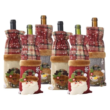 

6 Pack Christmas Wine Bottle Bags,Vintage Wine Bottle Covers,Snowman Santa Claus Elk,for Christmas Decorations Xmas Gift