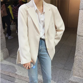 

2020 Elegant Chic Single-breasted Women Loose Outerwear Jacket Spring Summer Female Jacket Blazer Female Office lady