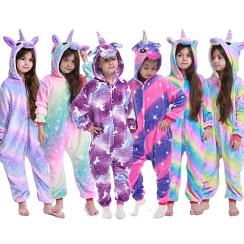 

Kigurumi Flannel Unicorn for Kids Pajamas Boys Girls Sleepwear Children Panda Jumpsuit Kids oneises for Stitch Jumpsuit