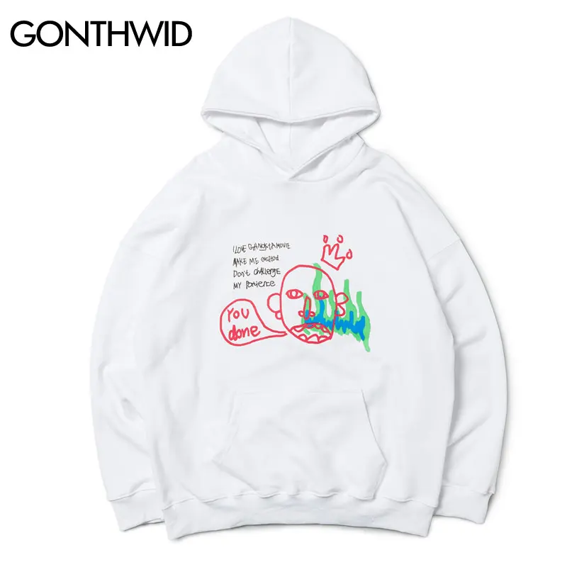 GONTHWID I Love Gangster Movie Funny Graffiti Print Fleece Hooded Sweatshirts Hoodies Streetwear Hip Hop Hipster Casual Tops Men