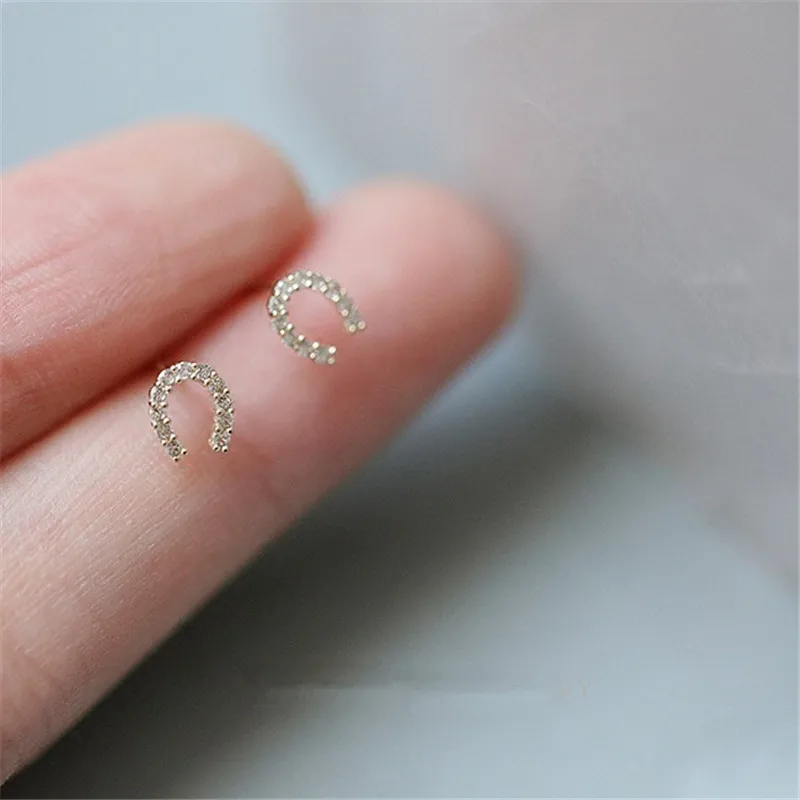 925 Sterling Silver 14K Gold Plating Pavé Crystal Horseshoe U-shaped Stud Earrings Women Light Luxury Wedding Party Jewelry - Image 2