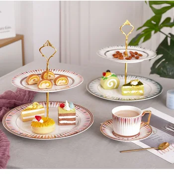 

Nordic Ceramic Fruit Dessert Plate Three-tier Cake Stand Moder Living Room Dining Table Office Multilayer Snack Plate Candy Tray
