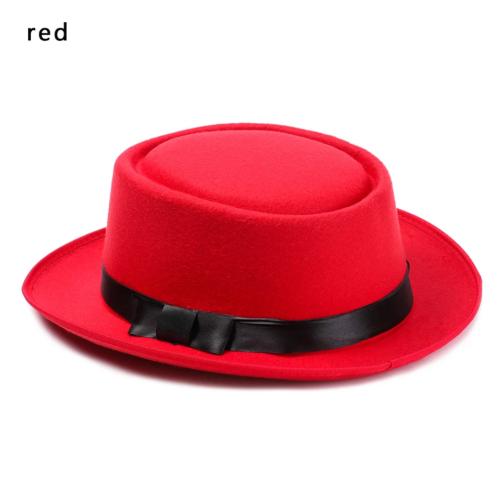 red 1 шт., осенне-зимняя винтажная фетровая шляпа, шерстяная джазовая Кепка с широкими полями, ковбойская шляпа, Панама для женщин и мужчин, аксессуары для танцевальной вечеринки - Цвет: red