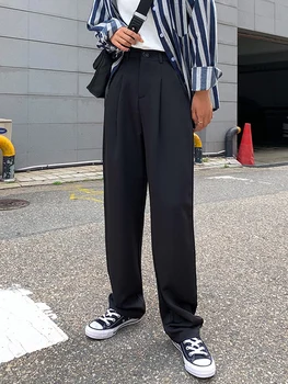 

Loose Casual Wide Leg Pants For Women Korean All-match pleated Solid Color Trousers Vintage High Waist Pants