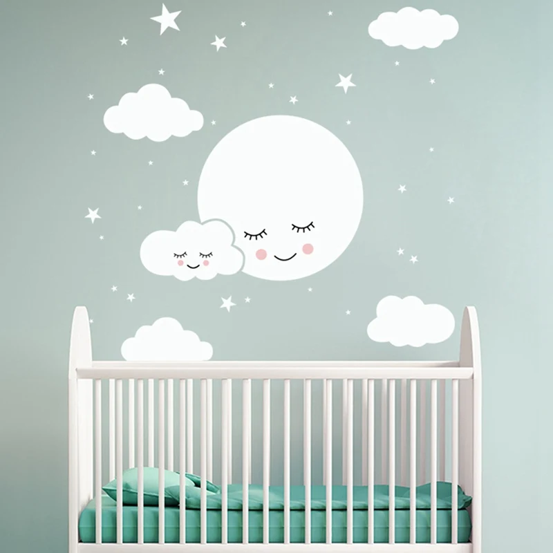 Stars White Cloud Decal Cartoon Wall Stickers For Kids Rooms Home Bedroom Decoration Stickers Baby Mural Wallpaper