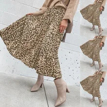 Повседневные плиссированные леопардовые юбки с принтом длиной до щиколотки с высокой талией осенние Ins Стиль оборками пэчворк s m l Новое поступление модные