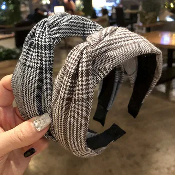 

New Fashion Small Fresh Headband Fabric Houndstooth Wide Side Knotted Hairpin Wild Ladies Jewelry