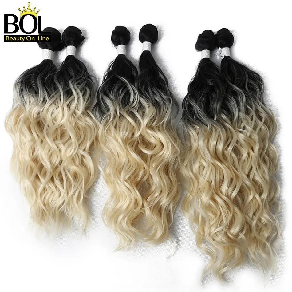 Натуральные волнистые синтетические пучки волос 6 пучков с закрытием черный золотой цвет высокотемпературные стойкие волокна для наращивания волос