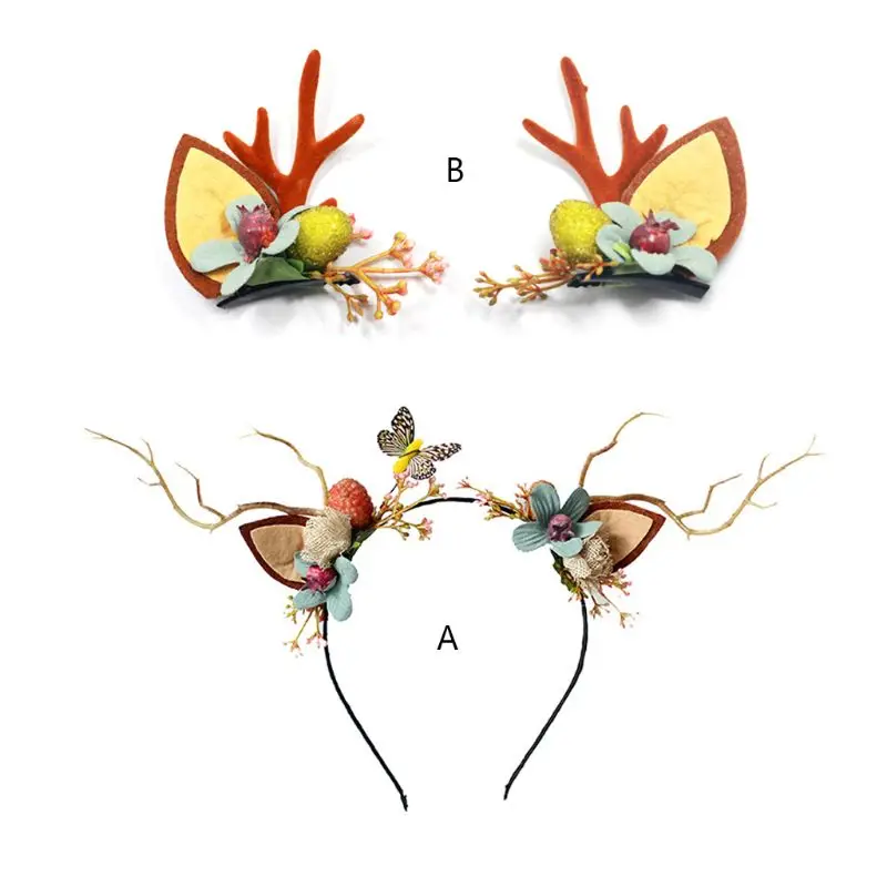 Женская рождественская сказка цветок оголовье ретро дерево ветка рога оленя для волос обруч