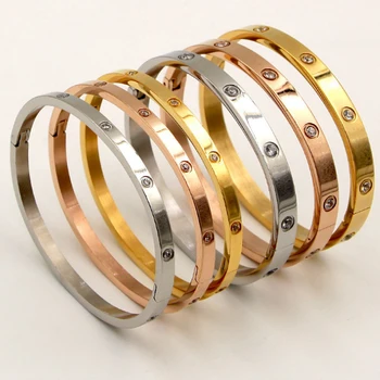 

Fashion Love Jewelry Women Bangle Titanium Steel Couple Jewelry Full CZ White Crystal Buckle Bracelets Bangles Men gift