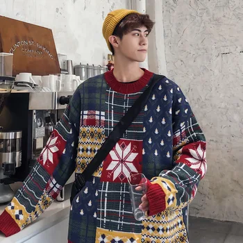 

Nation Wind Printing Round Neck Knitting Unlined Upper Garment Men And Women Loose Lazy Wind Increase Fertilizer Enlarge Code