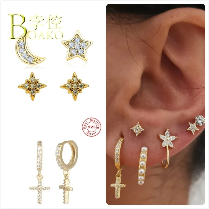 Girls Moon Plain Ear Studs 925 Sterling Silver