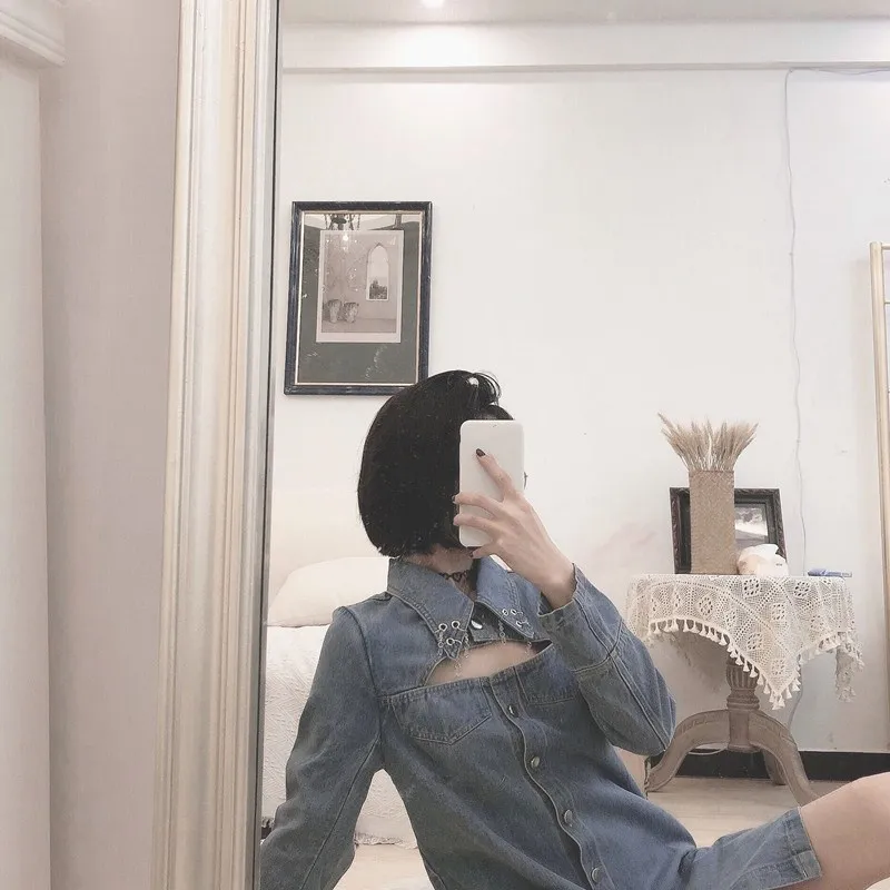 WHITNEY WANG осеннее модное уличная сексуальное открытое джинсовое платье женское шикарное джинсовое платье