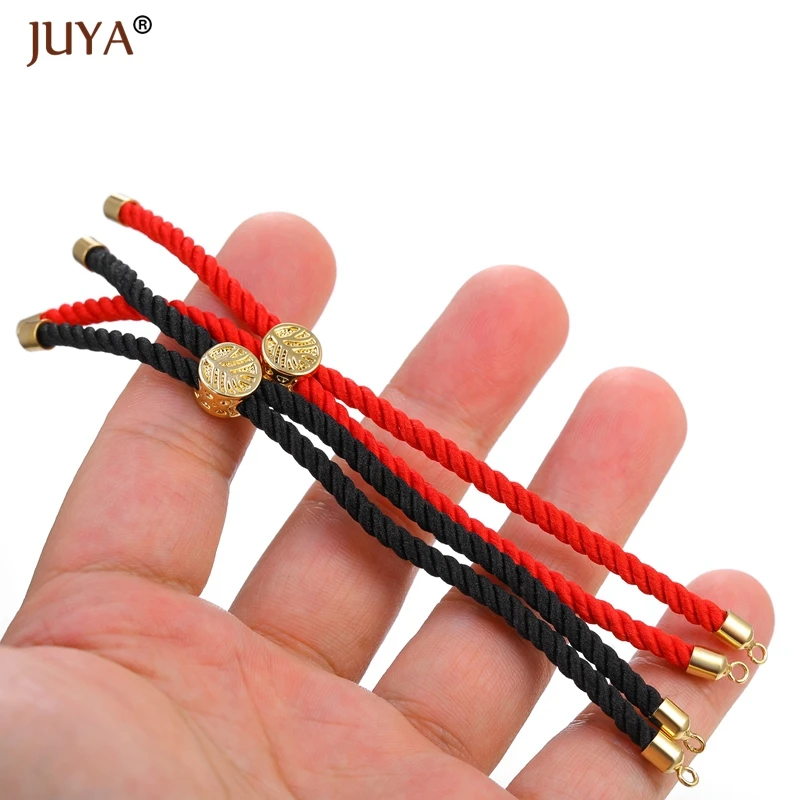 Черно-красная плетеная веревочная цепь с ползуном из дерева жизни, регулируемые цепочки для изготовления браслетов, звенья шармы-соединители