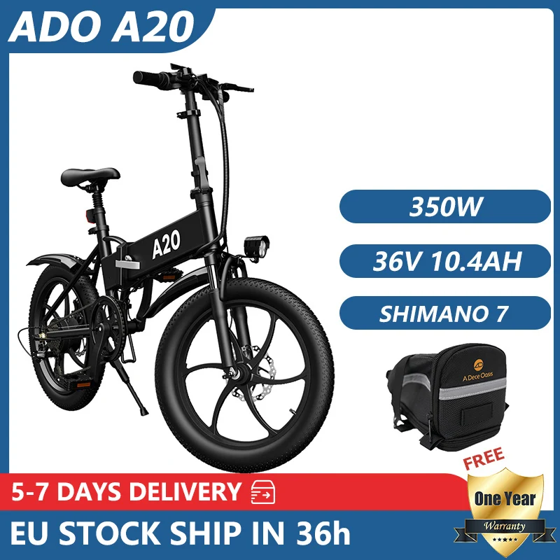 [PL/UK Stock] ADO A20 Electric Bike 20Inche Electric Bicycle 36V10.4AH Lithium Battery Ebike Men City BIke 350W Mountain Bike