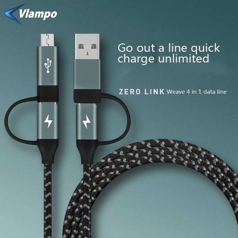 VLAMPO 2020 Новый 4-в-1 PD 3A Type-C к Micro USB быстрая зарядка для Macbook Samsung Note9 S9 Xiaomi Huawei