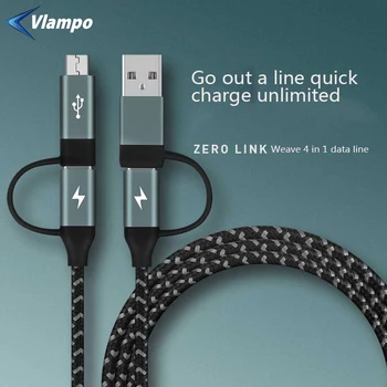

VLAMPO 2020 New 4-in-1 PD 3A Type-C to Micro USB to USB A Quick Charge For Macbook Samsung Note9 S9 Xiaomi Huawei Sync Data Cord