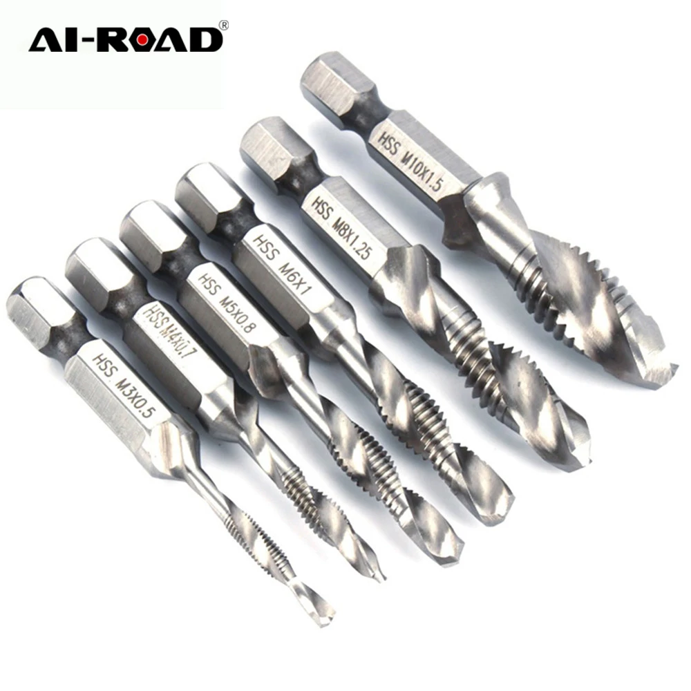 6pcs M3 M10 Screw Tap Drill Bits Hss Taps Countersink Deburr Set Metric