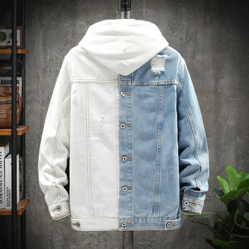 Men's Blue White Patchwork Jean Jacket 