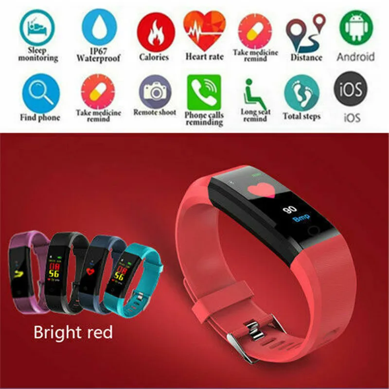 fitness smart watch activity tracker womenmen kids fitbit android ios heart rate