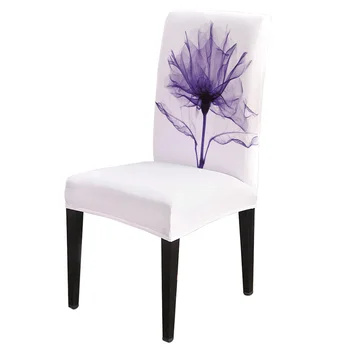

Purple Flower Transparent Chair Cover for Dining Room Chairs Covers High Back Living Room Chair Cover Sets for Home Kitchen