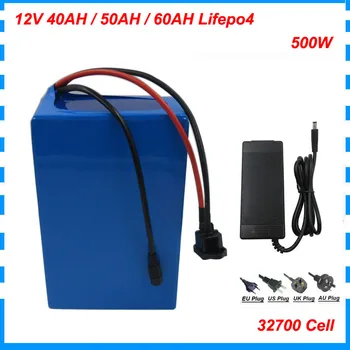 شراء500W 4S 12 V 40AH 50AH 60Ah 12.8V LiFePO4 بطارية حزمة 12 فولت 14.6V بطارية Akku العميق دورة 32700 6000MAH الخليوي 5A شاحن